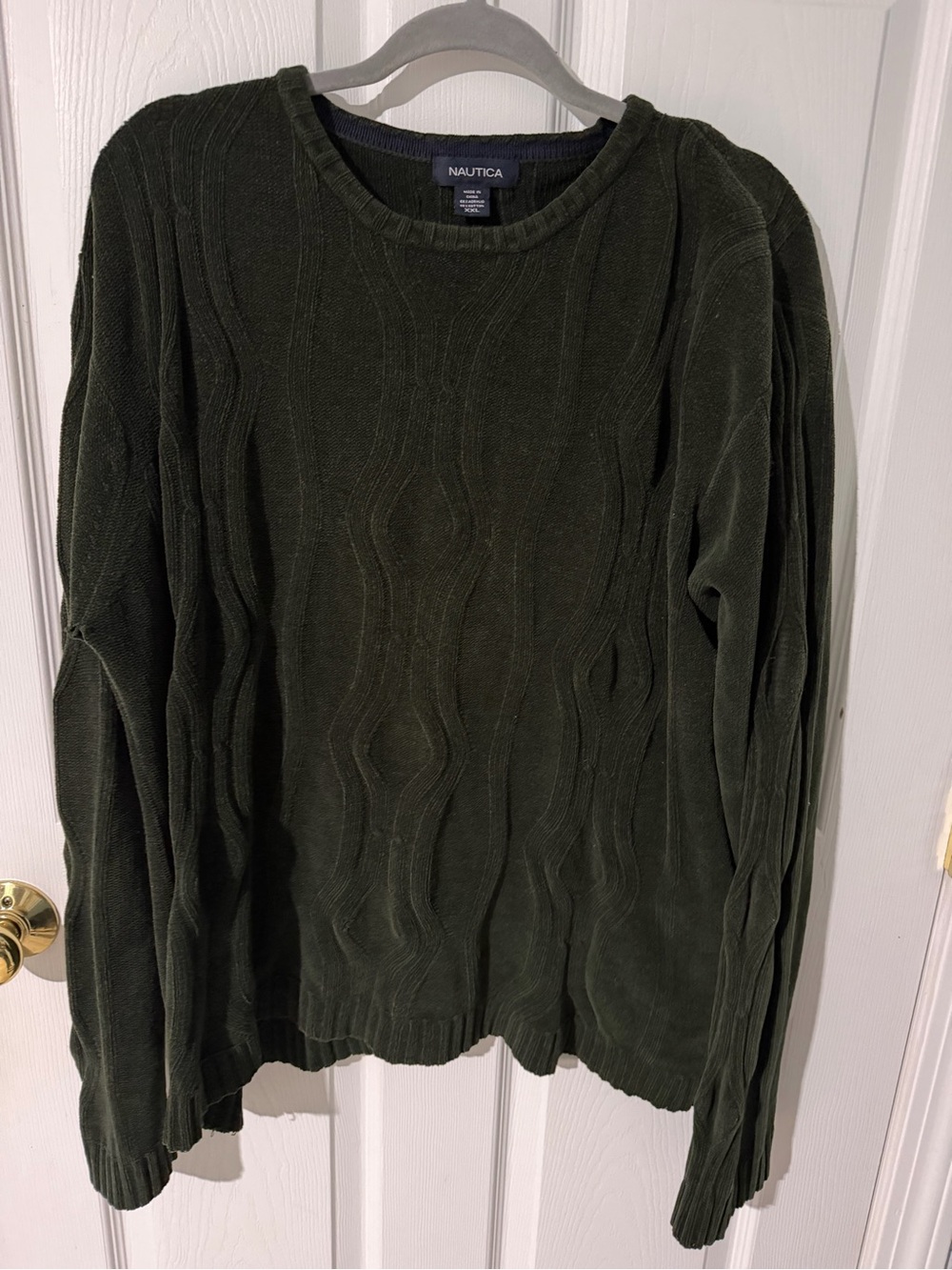 Nautica Men's Dark Olive Cable-Knit Crewneck Sweater